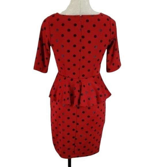Robbie Bee red polka dot peplum 4P Dress - Picture 2 of 8